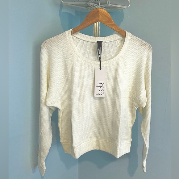 NWT bobi Waffle Boat Neck Raglan Long Sleeve Tee White - Various Sizes - Picture 3 of 6